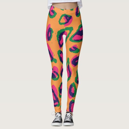 Leggings Empreinte de léopard, Motif animal coloré. (Devant)