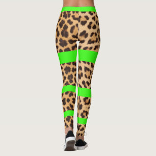 Leggings Empreinte de léopard Neon Green Striped Femme Legg
