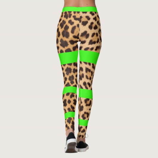 Leggings Empreinte de léopard Neon Green Striped Femme Legg (Dos)