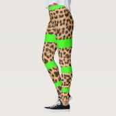 Leggings Empreinte de léopard Neon Green Striped Femme Legg (Gauche)