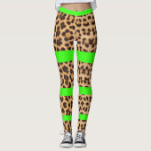 Leggings Empreinte de léopard Neon Green Striped Femme Legg (Devant)