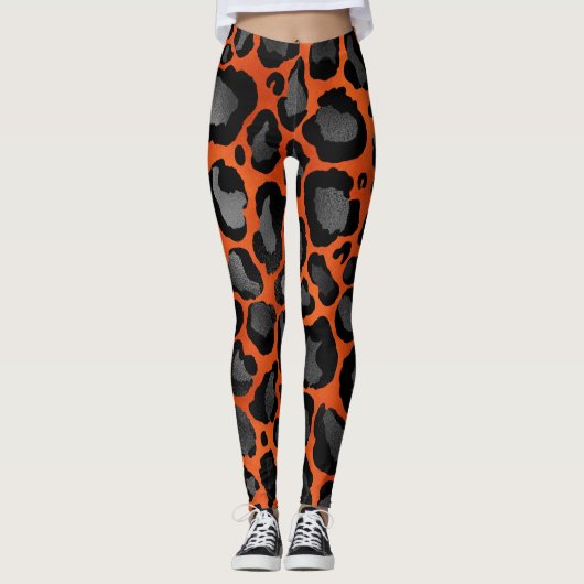 Leggings Empreinte de léopard orange et noir (Devant)