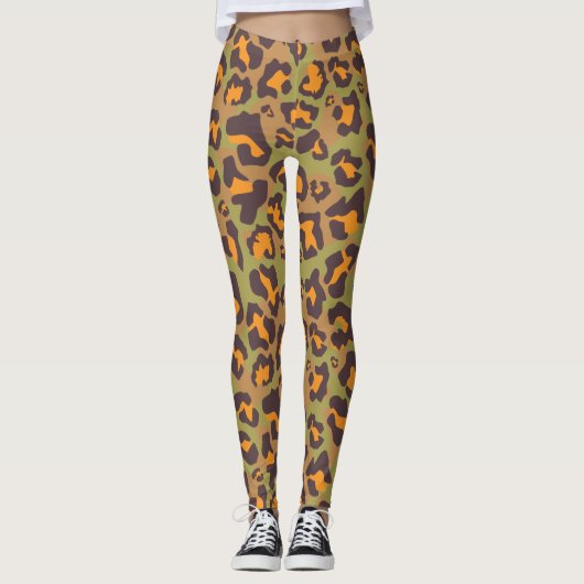 Leggings Empreinte de léopard orange, vert et marron (Devant)