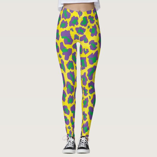 Leggings Empreinte de léopard pourpre, jaune et vert (Devant)