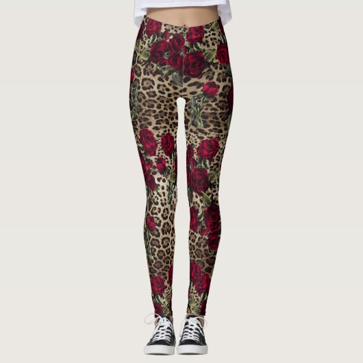 Leggings Empreinte de léopard Red Roses (Devant)