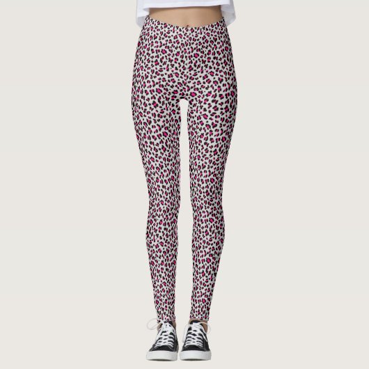 Leggings Empreinte de léopard rose néon (Devant)