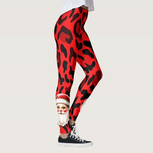 Leggings Empreinte de léopard rouge Retro Père Noël (Droite)