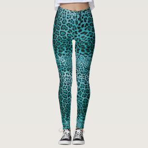 Leggings Empreinte de léopard turquoise