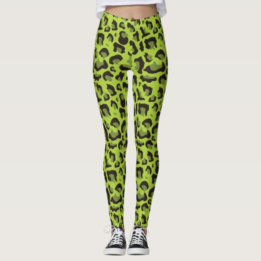 Leggings Empreinte de léopard vert au néon (Devant)