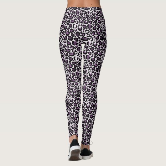 Leggings Empreinte de léopard violet noir (Dos)