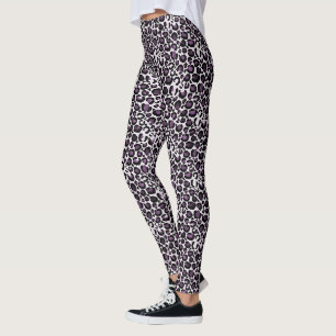 Leggings Empreinte de léopard violet noir