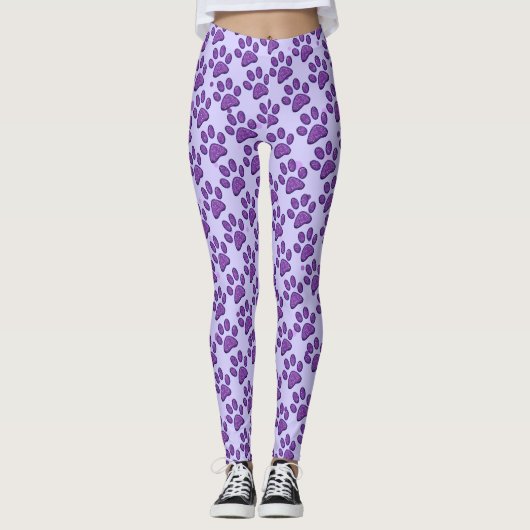 Leggings empreinte de patte de chat mousseux - violet (Devant)