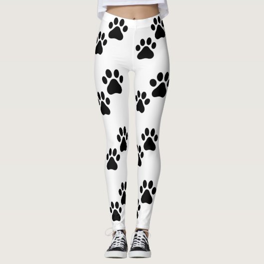 Leggings Empreintes de pattes blancs mignons (Devant)
