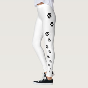 Leggings Empreintes de pattes de chat noir sur blanc