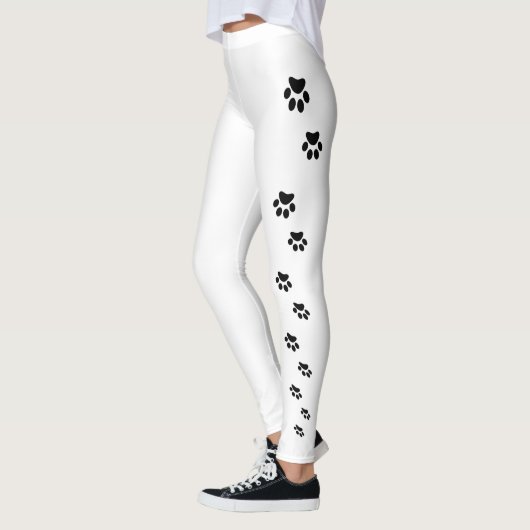 Leggings Empreintes de pattes de chat noir sur blanc (Gauche)