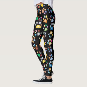 Leggings Empreintes de pattes de chien colorées, Noir