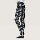 Leggings Empreintes de pattes de chien d'argent, Noir (Gauche)