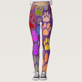Leggings Empreintes de pattes de chiens partout sur pourpre (Devant)