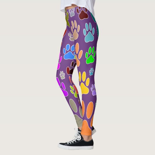 Leggings Empreintes de pattes de chiens partout sur pourpre (Gauche)