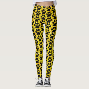 Leggings empreintes de pattes Jaune Parties scintillant or 