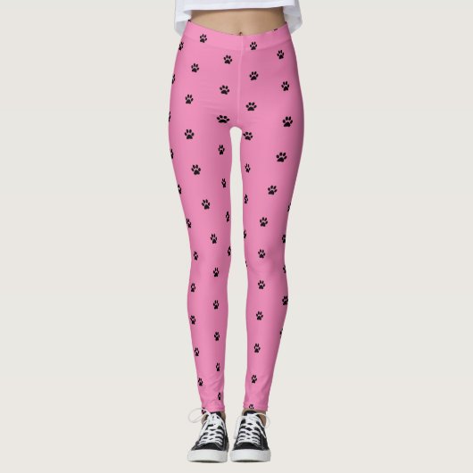 Leggings Empreintes de pattes Pink Black Animal Patters mig (Devant)