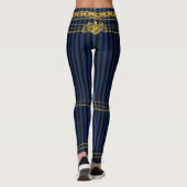 Leggings Empress Gold Chain Lion Emblem Black Blue Stripe (Dos)