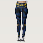 Leggings Empress Gold Chain Lion Emblem Black Blue Stripe (Devant)