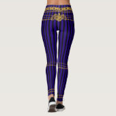Leggings Empress Gold Chain Lion Emblem Black Purple Stripe (Dos)