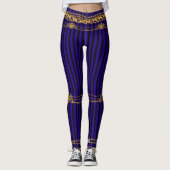 Leggings Empress Gold Chain Lion Emblem Black Purple Stripe (Devant)