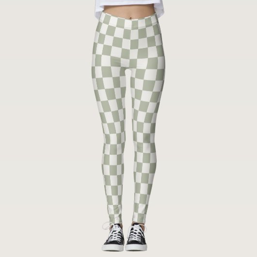 Leggings en damier vert Sage - Terre & Chic (Devant)
