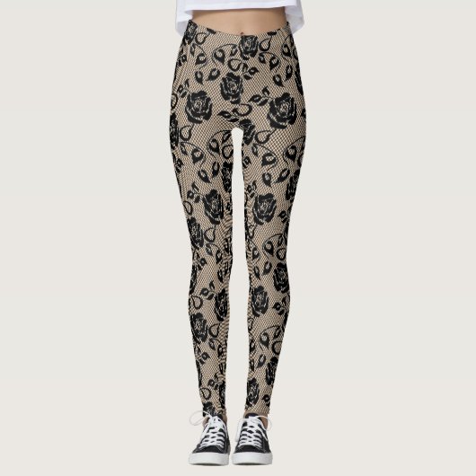 Leggings en dentelle noire Faux Fishnet (Devant)