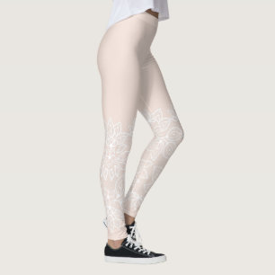 Leggings en dentelle tan et blanche