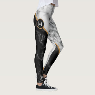 Leggings en marbre blanc noir avec lettre personna