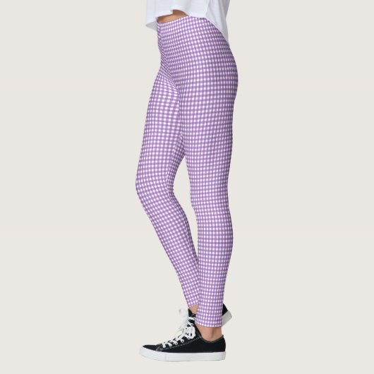 Leggings En vichy mignonne violet et blanc (Gauche)