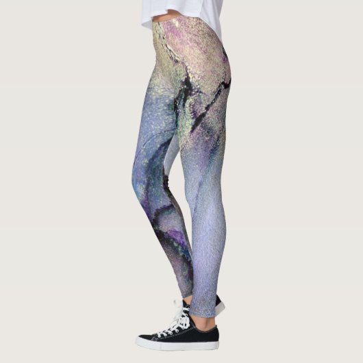 Leggings Encre Abstraite d'alcool brillant violet et or (Gauche)