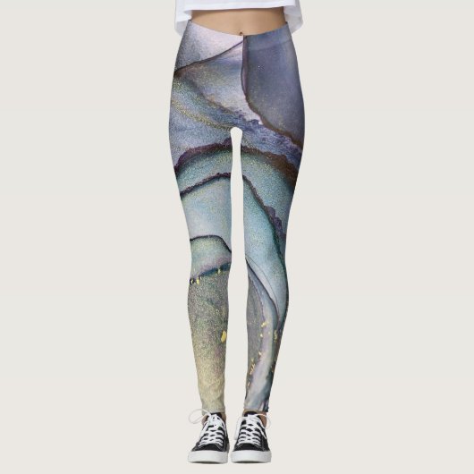 Leggings Encre Abstraite d'alcool brillant violet Turquoise (Devant)