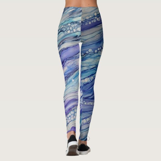 Leggings Encre Abstraite d'alcool Liquide Art bleu violet (Dos)