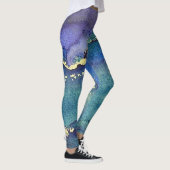 Leggings Encre Abstraite d'alcool vert pourpre bleu et or (Droite)