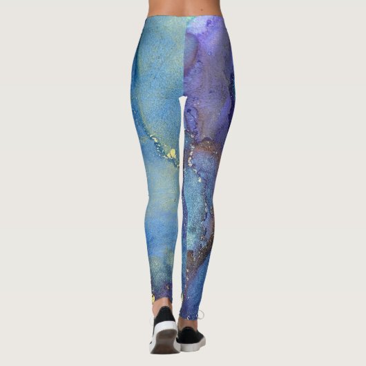 Leggings Encre Abstraite d'alcool vert pourpre bleu et or (Dos)