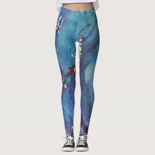 Leggings Encre Abstraite d'alcool vert pourpre bleu et or