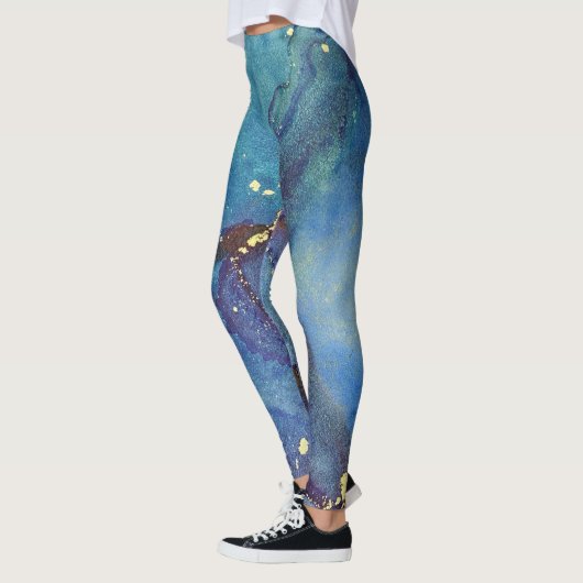 Leggings Encre Abstraite d'alcool vert pourpre bleu et or (Gauche)