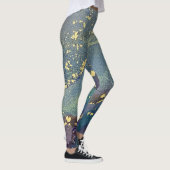 Leggings Encre d'alcool Abstraite Art Bleu Turquoise et or (Droite)