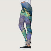 Leggings Encre d'alcool Abstraite Art bleu vert pourpre & o (Gauche)