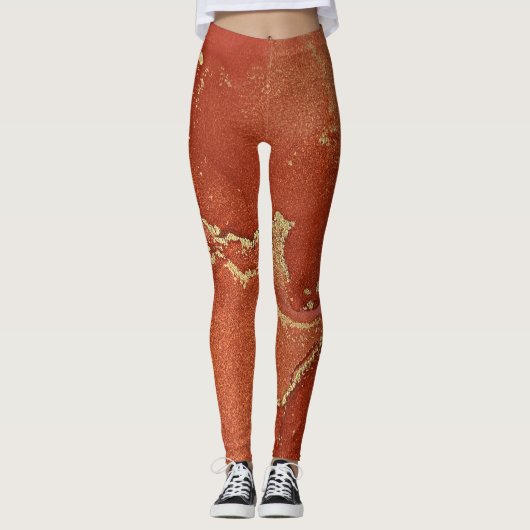 Leggings Encre d'alcool Abstraite Art brillant rouge et or (Devant)