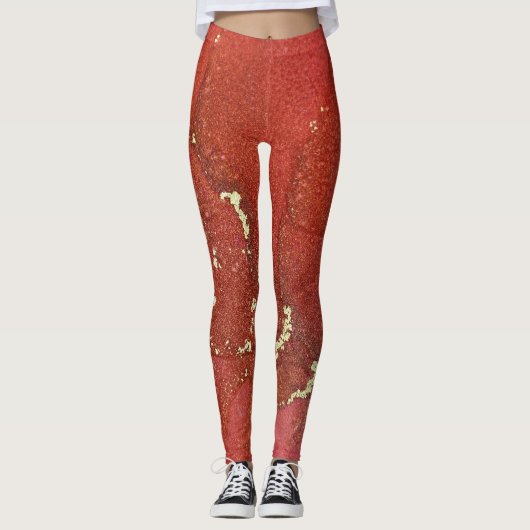 Leggings Encre d'alcool Abstraite Art brillant rouge et or (Devant)