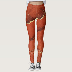 Leggings Encre d'alcool Abstraite Art brillant rouge et or