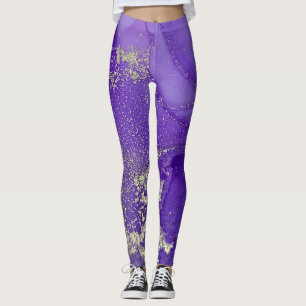 Leggings Encre d'alcool Abstraite Art pourpre et argent org
