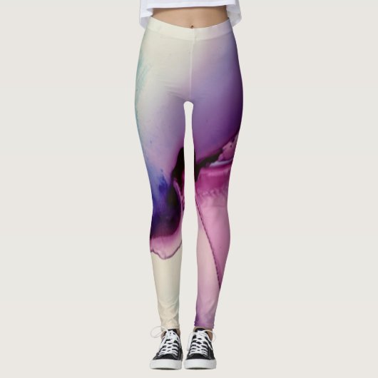 Leggings Encre d'alcool Abstraite Art rose violet bleu blan (Devant)