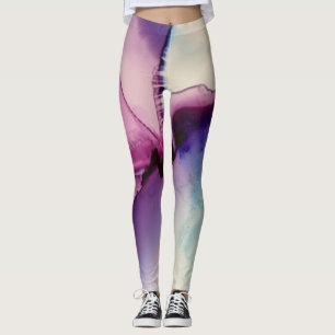 Leggings Encre d'alcool Abstraite Art rose violet bleu blan