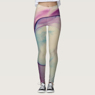 Leggings Encre d'alcool Abstraite Art rose violet bleu blan